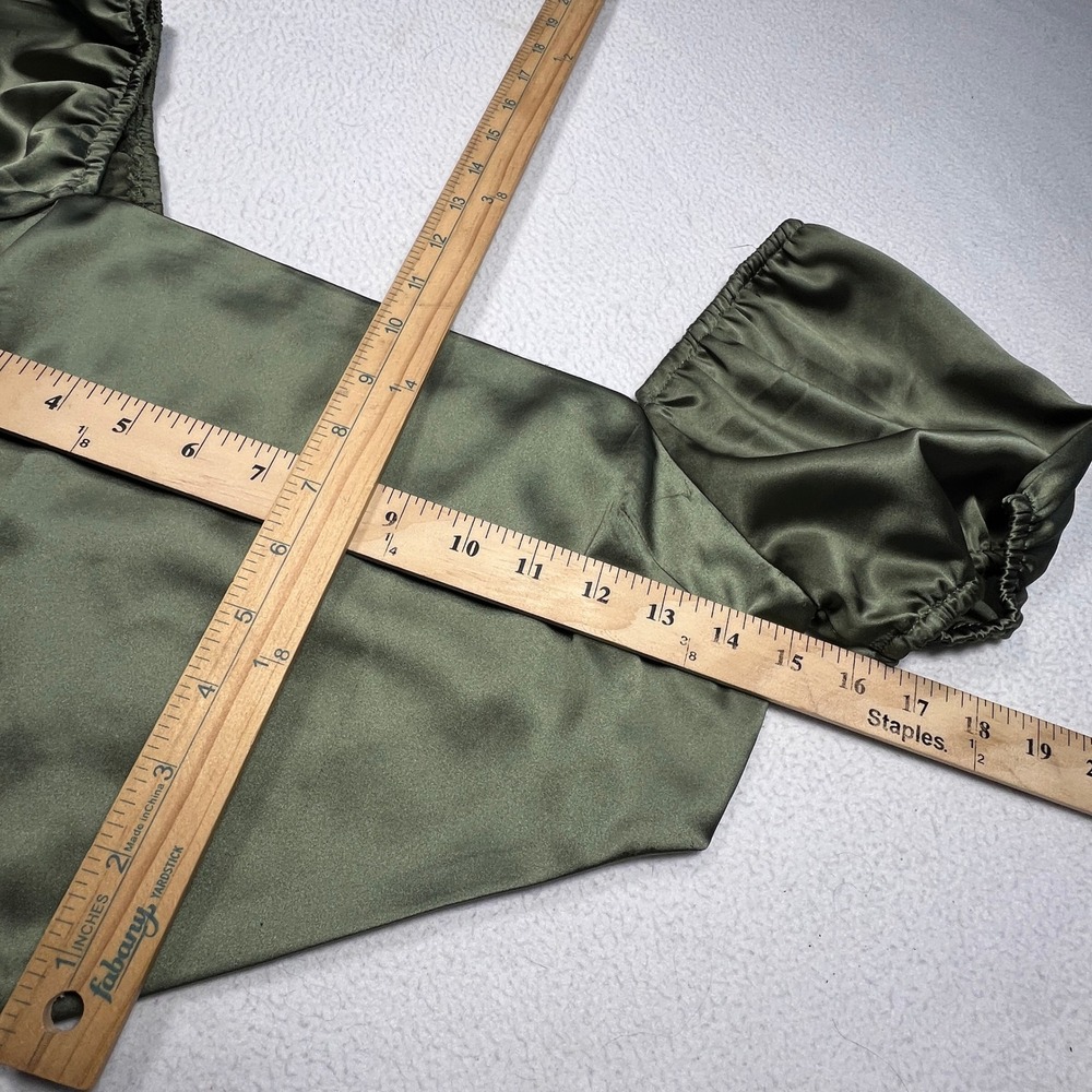 Forever 21 Crop Top Women Small Olive Green Satin Puff Sleeve Handkerchief Hem - Picture 7 of 8